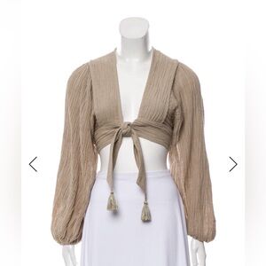 Zimmermann Bayou Beige Taupe Tie-Front Blouse